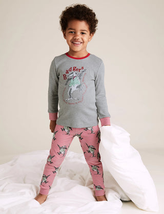 Marks & Spencer Boy's Roald Dahl Badger Pyjama Set in Red/Grey