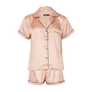 Women's Bride Squad Satin Pyjama Shorts Set in Pink (IMPERFECT)