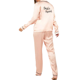 Women's Long Sleeve Bride Squad Satin Pyjama Set in Pink (IMPERFECT)