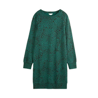 Women’s Leopard Print Sweatshirt Dress in Green (IMPERFECT)