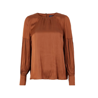 Women's Gathered Neck Blouse iN Tan Brown