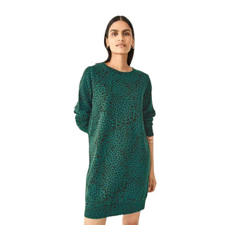 Women’s Leopard Print Sweatshirt Dress in Green (IMPERFECT)