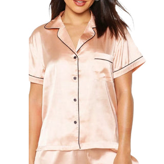 Women's Bride Squad Satin Pyjama Shorts Set in Pink (IMPERFECT)