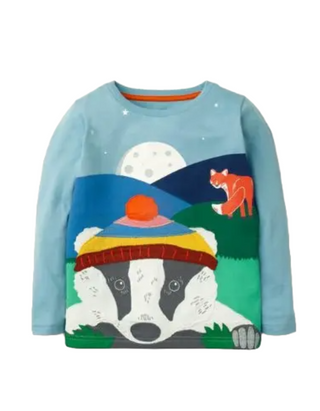 Mini Boden Adventure Applique T-shirt in Frost Blue Badger (Slightly Defect)