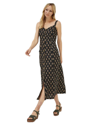 Women's Corey Woodblock Linen Midi Dress in Black Mix (IMPERFECT)