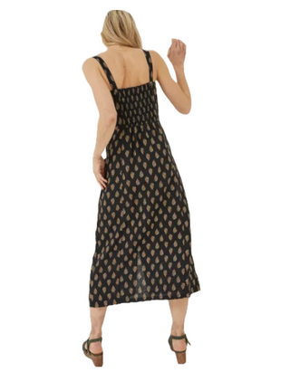 Women's Corey Woodblock Linen Midi Dress in Black Mix (IMPERFECT)