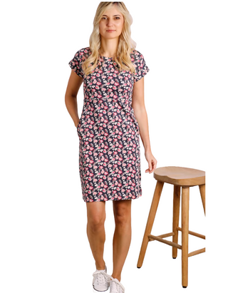 Weird Fish Florida Organic Printed Jersey Dress in Dark Pink