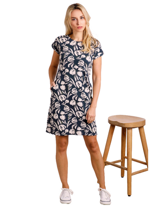 Women's Florida Organic Printed Jersey Dress in Navy Blue