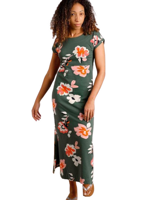 Weird Fish Mirren Organic Cotton Maxi Dress in Dusky Green