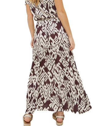 Women's Jayla Bold Ikat Maxi Skirt in Dark Brown (IMPERFECT)