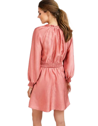 Women's Tie Neck Satin Jacquard Mini Dress in Pink