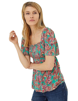 Women's Lucia Festival Floral Top in Green (IMPERFECT)