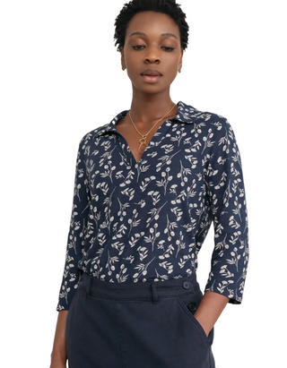 Seasalt Women's Top - navy Wavecrest Top - Regular - Scattered Seed Heads Magpie