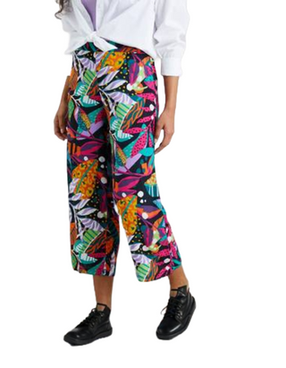 Women's Tropical Wide Leg Cropped Palazzo Trousers in Multi Tropical