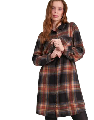 Women's Check Brushed Shirt Dress in Brown