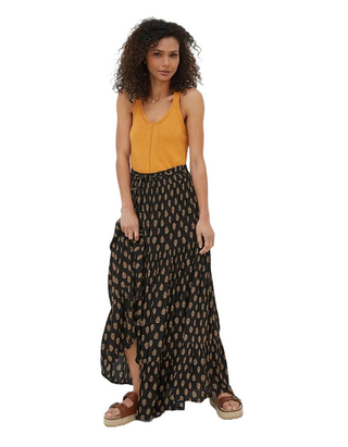 Women's Jayla Woodblock Maxi Skirt in Black (IMPERFECT)