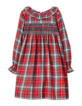 Mini Boden Girl's Check Smocked Dress in Rockabilly Red and Pink Check