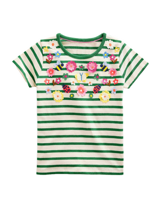 Mini Boden Girl's Flutter T-shirt in Highland Green/Vanilla Pod