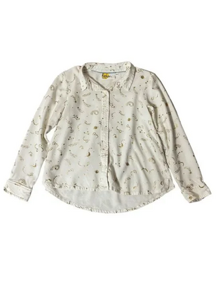 Mini Boden Girl's Space Printed Shirt in Cream Mix