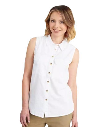 Women's Linen-Rich Sleeveless Shirt in White (IMPERFECT)