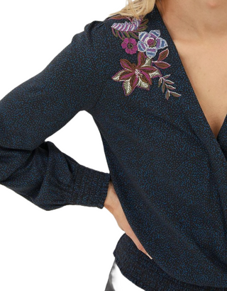 Women's Remi Embroidered Dotted Floral Top in Black (IMPERFECT)