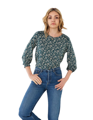 Women's Darcy Vintage Prairie Top in Green Multi (IMPERFECT)