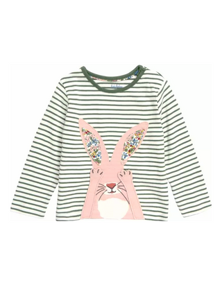 Baby Boden Kids Long Sleep Flap Applique Top in Green Bunny (Slightly Defect)