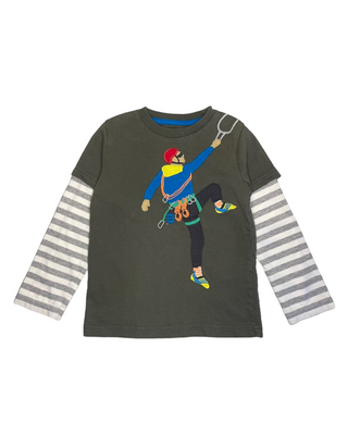 Mini Boden Boy's Long Sleeve Rock Climber Applique Top in Green (Slightly Defect)