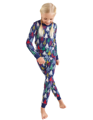 Girl's Long John Pyjama Set in Twinkly Trees