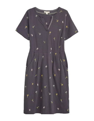 Women's Ruby Cotton Embroidered Dress in Grey Mix (IMPERFECT)