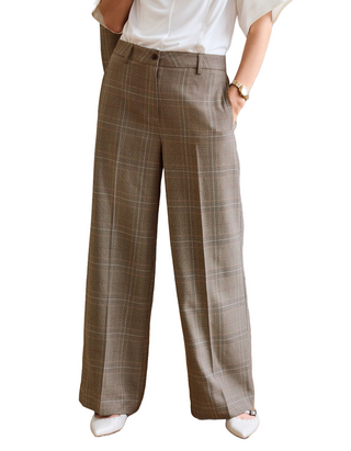 Women's Tailored Wide Trousers in Natural Check