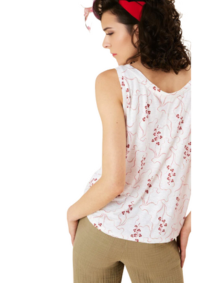 Women's Linen Blouse with Graphic Pattern in Cream Mix