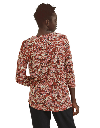 Women's Tulip Abstract Floral Top in Rust Brown (IMPERFECT)