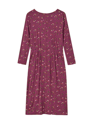 Women's Long Sleeve Jersey Midi Dress in Purple Print