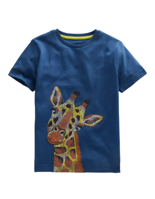 Mini Boden Kids Superstitch Giraffe T-Shirt in Sapphire Blue