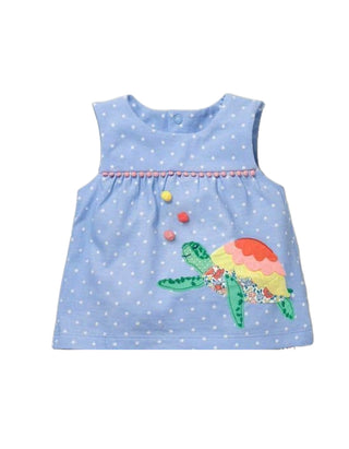 Baby Boden Turtle Applique Cotton Top In Blue (SLIGHTLY DEFECT)