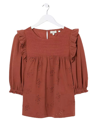 Women’s 3/4 Sleeve Marlo Embroidered Top in Brown