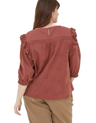 Women’s 3/4 Sleeve Marlo Embroidered Top in Brown