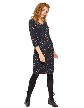 Women's Long Sleeve Jersey Midi Dress in Black Multi