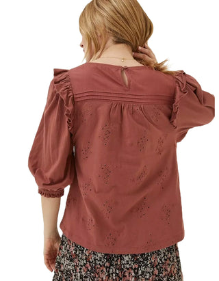 Women’s 3/4 Sleeve Marlo Embroidered Top in Brown