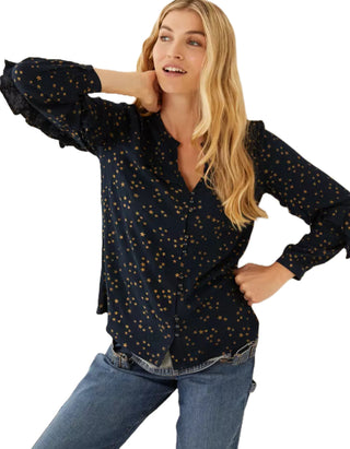 Women's Long Sleeve Sudley Star Foil Blouse in Navy