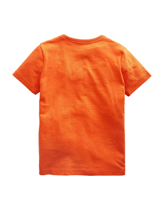 Mini Boden Kids Animal Printed Cotton T-Shirt in Fire Opal Orange Rhino