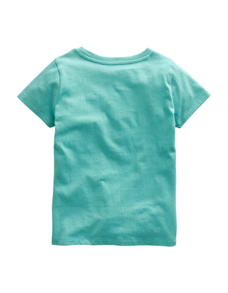 Mini Boden Girl's Watermelon Flutter Logo Tee in Aqua Sea Watermelon