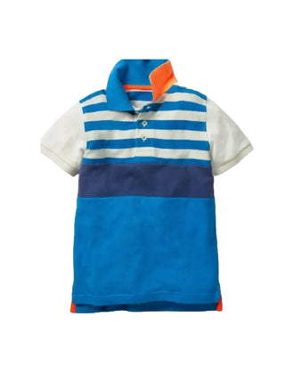 Mini Boden Short Sleeve Stripe Pique Polo Shirt in Blue (SLIGHTLY DEFECT)