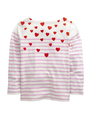 Mini Boden Girl's Fun Breton in Pink/Ivory Scatter Heart