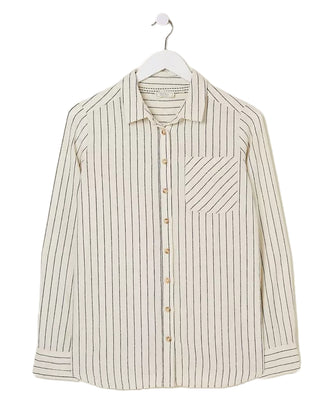 Women's Olivia Stripe Linen Blend Shirt in Ivory Multi