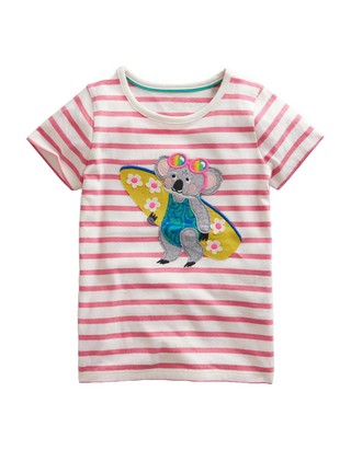 Mini Boden Girl's Applique T-Shirt in Peach Punch Pink/Ivory