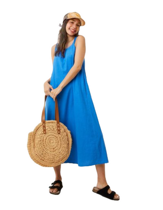 Women's Winter Beach Lola Linen Blend Maxi Dress in Blue (IMPERFECT)