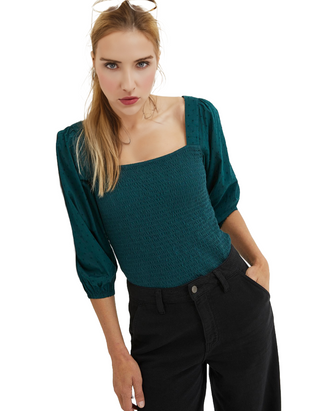 Women's Cotton Lila Top in Teal Green (IMPERFECT)