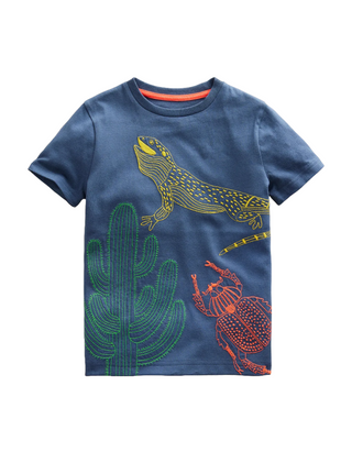 Mini Boden Kids Chunky Stitch T-shirt in Robot Blue Lizard